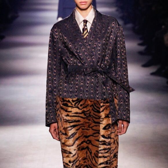 Dries Van Noten Brocade Floral Silk Blend Metallic Wrap/Tie Blazer Sz 8 - Picture 8 of 8